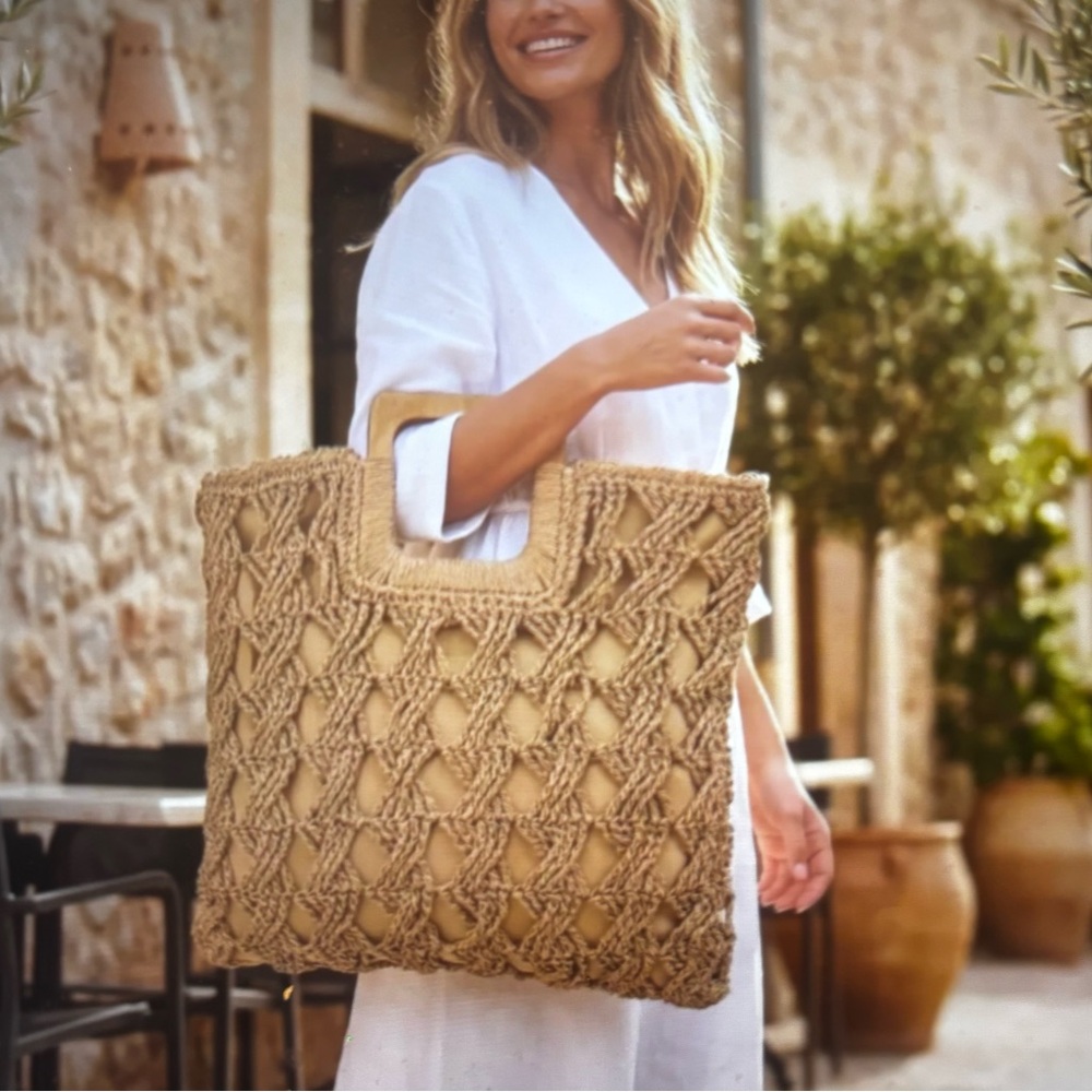 Square Straw Braided Tote Bag